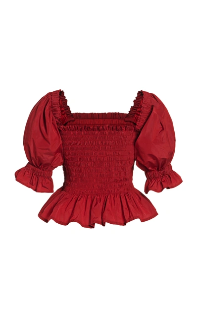 Shop Molly Goddard Mackenzie Smocked Taffeta Top In Red