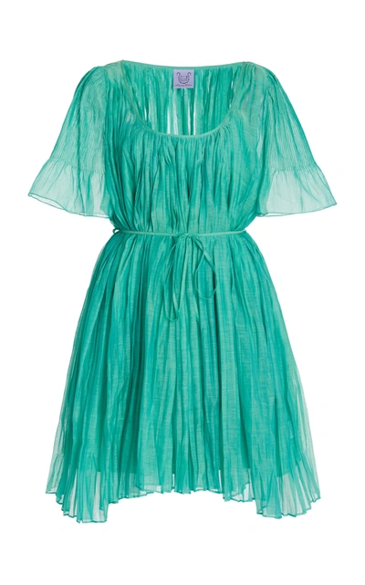 Shop Thierry Colson Women's Sparta Pleated Cotton-silk Mini Dress In Green