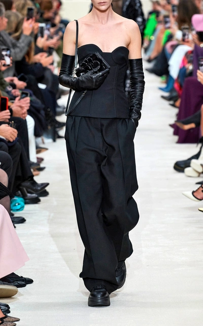 Shop Valentino Women's Strapless Wool-silk Bustier Top In Black