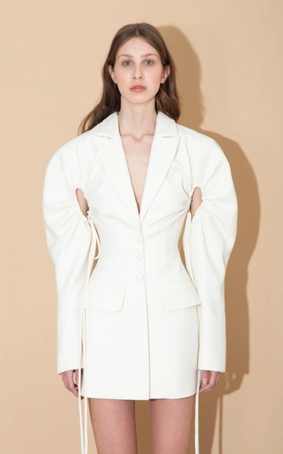 Shop Aleksandre Akhalkatsishvili Puffed-sleeve Cotton Blazer In White