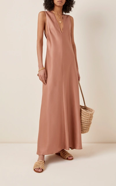 Shop Bondi Born Fluid Sateen Maxi Dress In Neutral