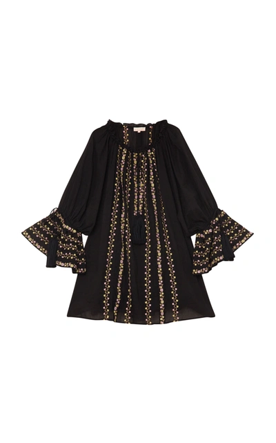 Shop Bytimo Embroidered Cotton Mini Dress In Black