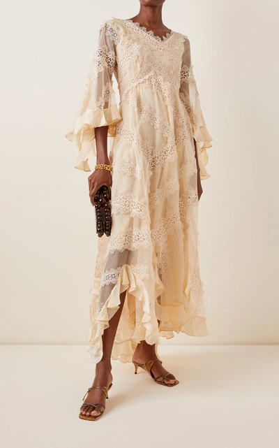 Shop Zimmermann Charm Star Ruffled Silk Maxi Dress In White