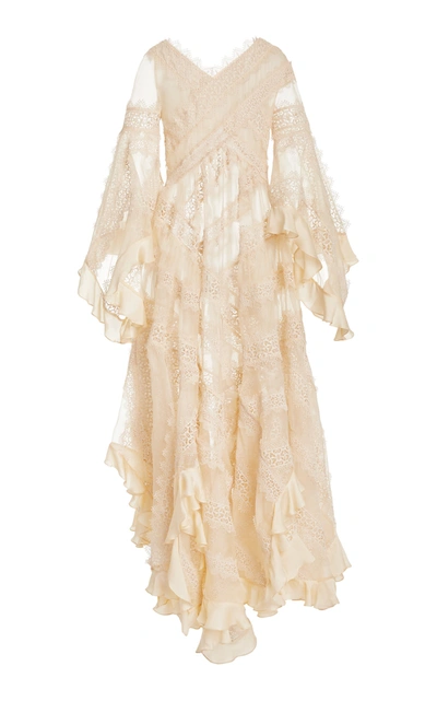 Shop Zimmermann Charm Star Ruffled Silk Maxi Dress In White