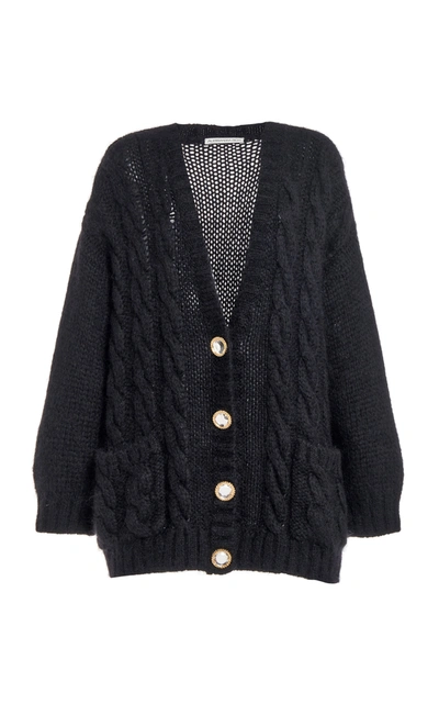 Shop Alessandra Rich Button-detailed Oversized Mohair-wool Cardigan In Black