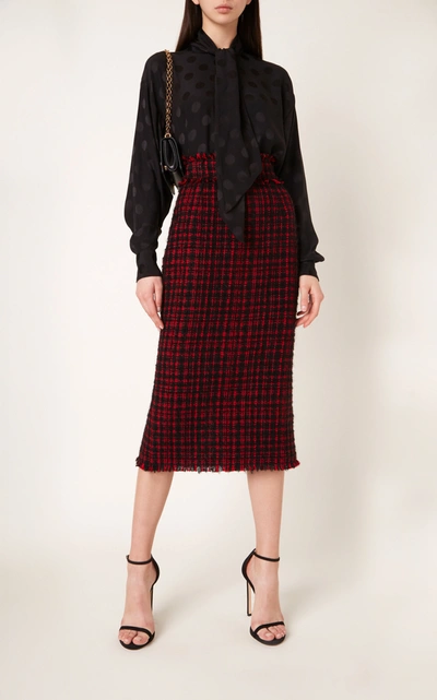 Shop Dolce & Gabbana Women's Fringe-trimmed Tweed Pencil Skirt In Red