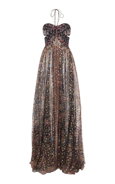 Shop Etro Printed Cutout Halterneck Silk-chiffon Maxi Dress In Multi