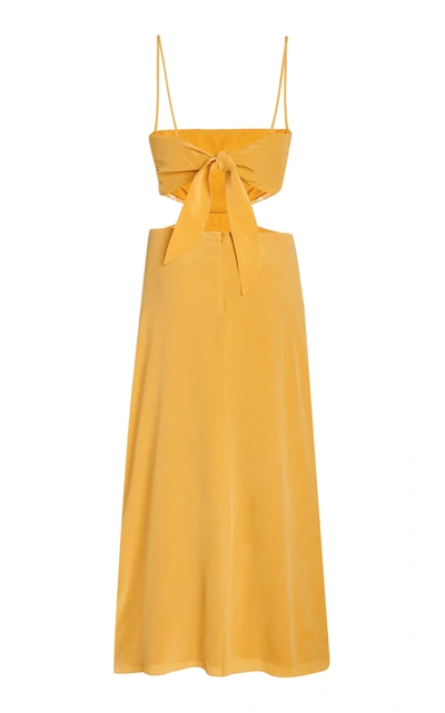 Shop Johanna Ortiz Moon Whispers Embroidered Silk Dress In Yellow