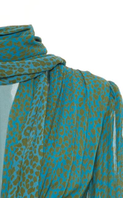 Shop Luisa Beccaria Printed Silk Chiffon Tie-neck Midi Dress