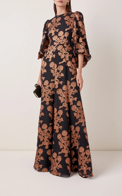 Shop Andrew Gn Floral Fil Coupã© Silk Organza Gown In Black