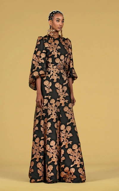 Shop Andrew Gn Floral Fil Coupã© Silk Organza Gown In Black