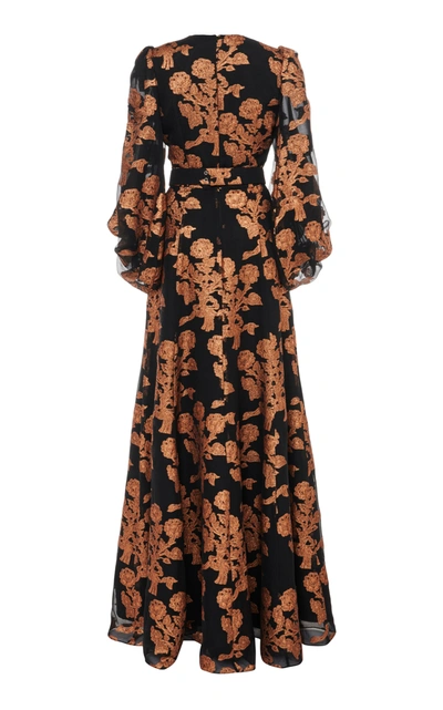 Shop Andrew Gn Floral Fil Coupã© Silk Organza Gown In Black