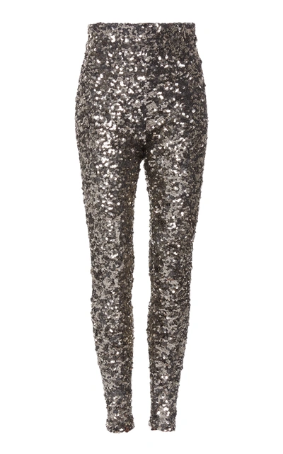 Shop Balenciaga Sequined Jersey Leggings In Silver