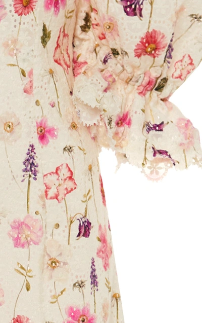 Shop Luisa Beccaria Floral-print Cotton-lace Midi Dress In White