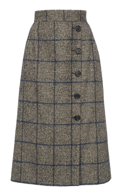 Shop Dolce & Gabbana Plaid High-rise Wool-blend Skirt