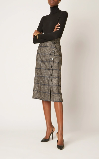 Shop Dolce & Gabbana Plaid High-rise Wool-blend Skirt