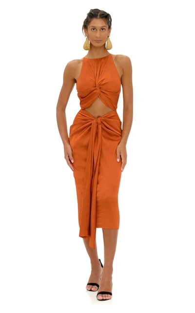 Shop Andrea Iyamah Women's Reni Cutout Twisted Satin Midi Dress In Orange