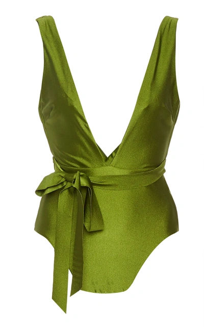 Shop Zimmermann Empire Tie-detailed One-piece Swimsuit In Green