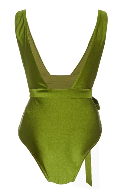 Shop Zimmermann Empire Tie-detailed One-piece Swimsuit In Green