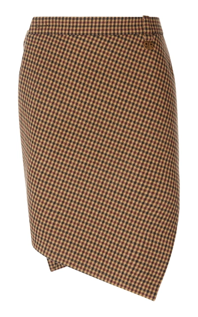 Shop Balenciaga Asymmetric Houndstooth Wool Mini Skirt In Brown