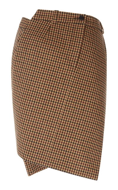 Shop Balenciaga Asymmetric Houndstooth Wool Mini Skirt In Brown