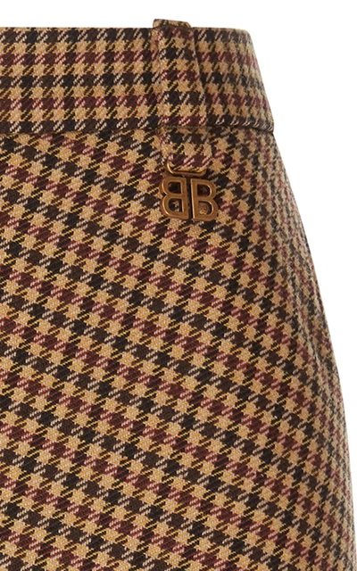 Shop Balenciaga Asymmetric Houndstooth Wool Mini Skirt In Brown