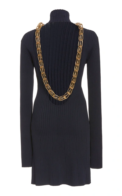 Shop Dion Lee Chain-detailed Ribbed-knit Dress In Navy