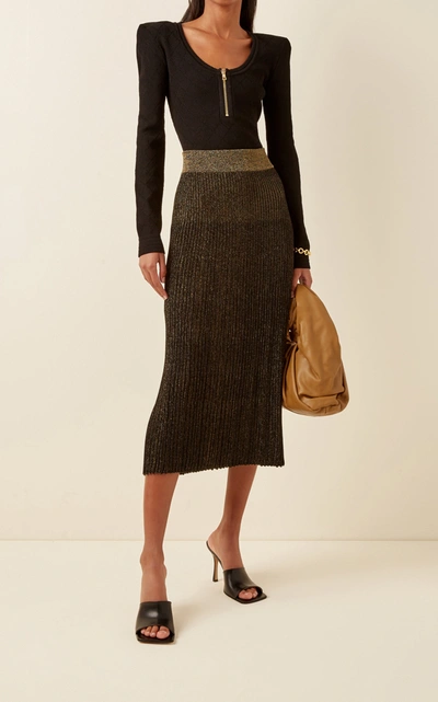 Shop Balmain Women's Pleated Lurex Midi Skirt In Metallic
