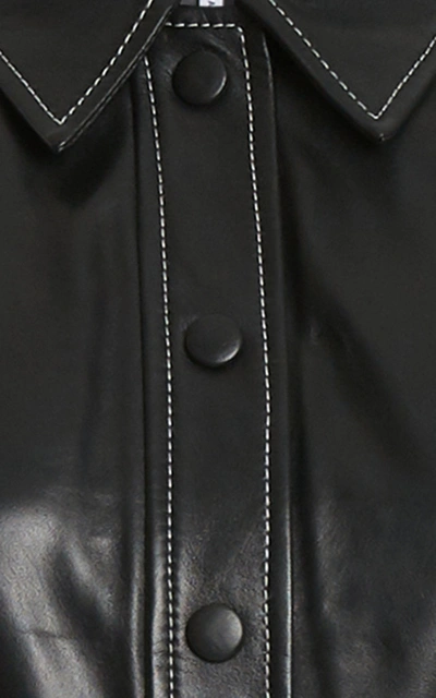 Shop Ganni Leather Button-down Shirt In Black