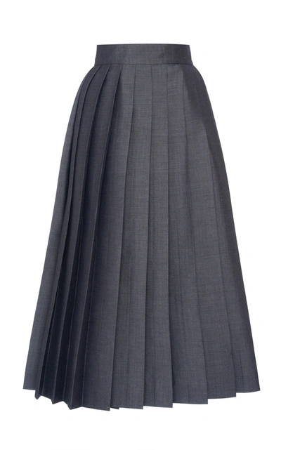 Shop Prada Pleated Tie Back Mohair Wool Midi Skirt In Grey