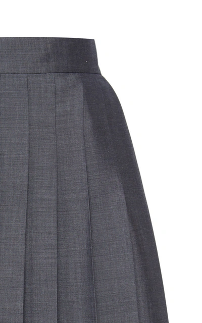 Shop Prada Pleated Tie Back Mohair Wool Midi Skirt In Grey
