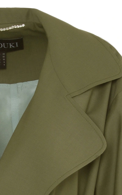 Shop Anouki Wool-poplin Trench Coat In Green