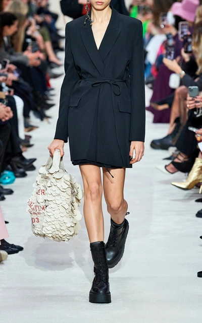 Shop Valentino Women's Belted Wool Blazer In Black