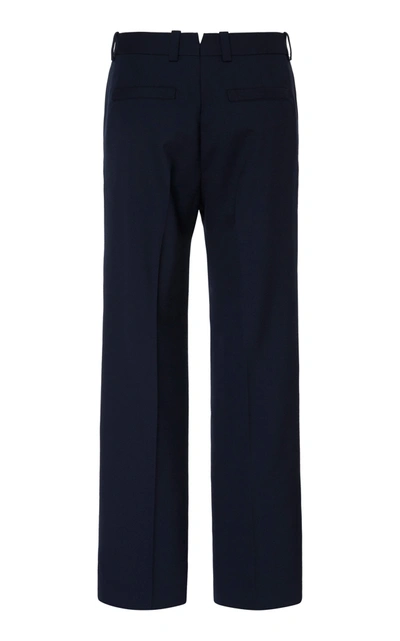 Shop Oamc Public Stretch-wool Straight-leg Pants In Navy