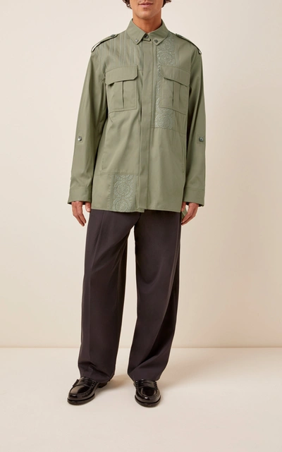 Shop Rochas Embroidered Cotton-blend Shirt In Green