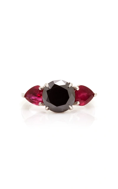 Shop Maria Jose Jewelry Women's 18k White Gold; Black Diamond And Ruby Ring In Multi