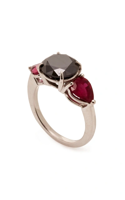 Shop Maria Jose Jewelry Women's 18k White Gold; Black Diamond And Ruby Ring In Multi