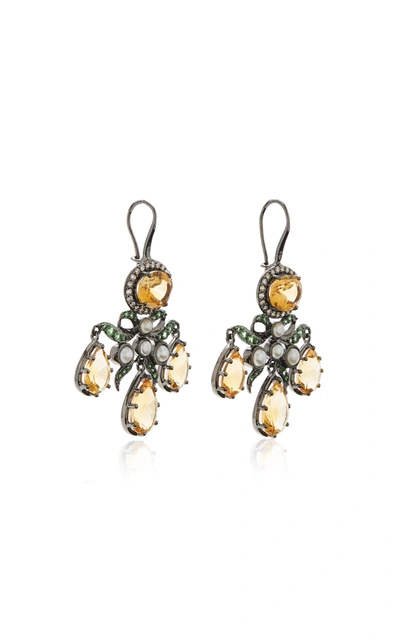 Shop Holly Dyment Medora Girandole 14k White Gold And Multi-stone Earrings In Yellow