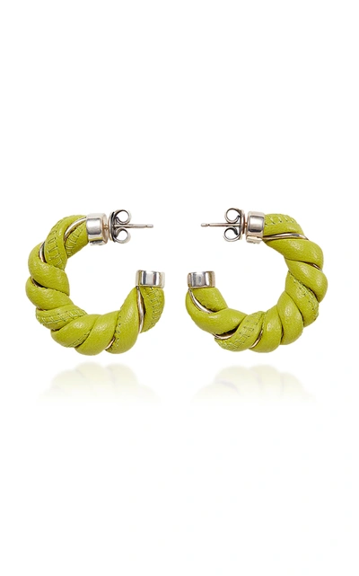 Shop Bottega Veneta Women's Leather-trimmed Sterling Silver Earrings In Green