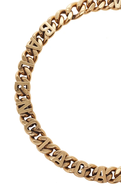 Shop Balenciaga Logo Antiqued Brass Chain Necklace In Gold