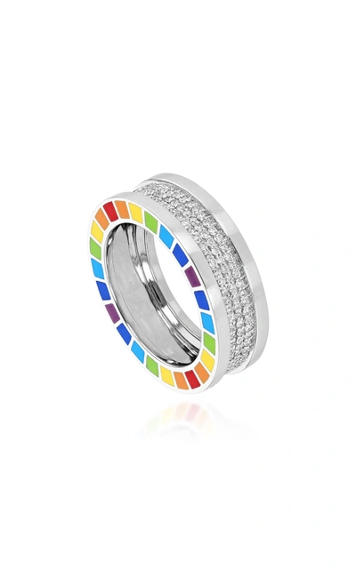 Shop Aisha Baker Women's Me 18k White Gold; Diamond And Enamel Ring In Multi