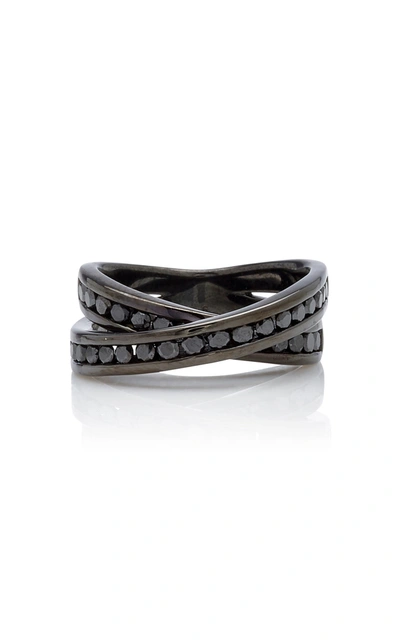 Shop Lynn Ban Infinity Rhodium-plated Sterling Silver And Diamond Ring In Black