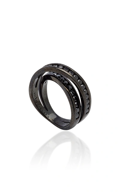 Shop Lynn Ban Infinity Rhodium-plated Sterling Silver And Diamond Ring In Black