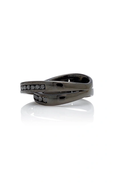 Shop Lynn Ban Infinity Rhodium-plated Sterling Silver And Diamond Ring In Black