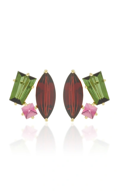 Shop Misui Women's One-of-a-kind 18k Gold And Multi-stone Earrings In Green