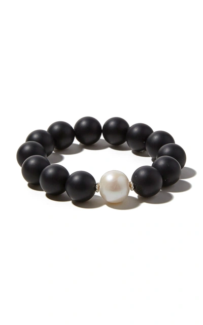 Shop Joie Digiovanni Onyx And Pearl Bracelet In Black