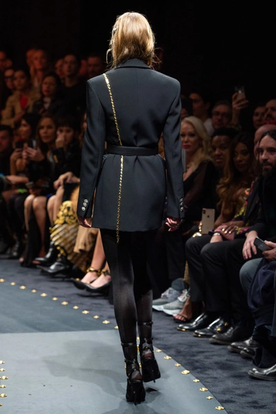 Shop Versace Wide Embellished Leather Belt In Black