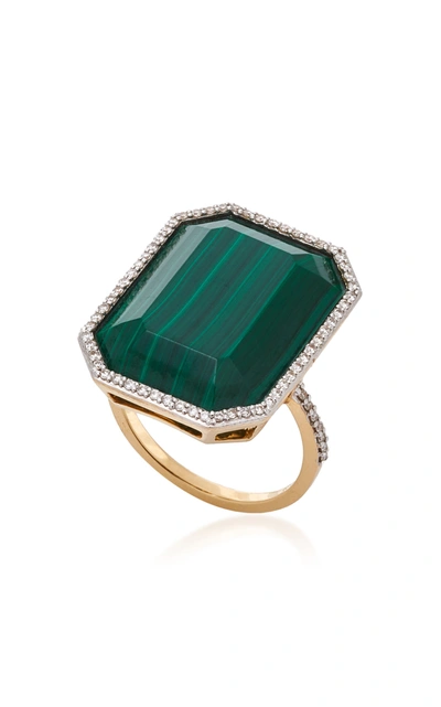 Shop Mateo Women's White Gold; Malachite And Diamond Ring In Green