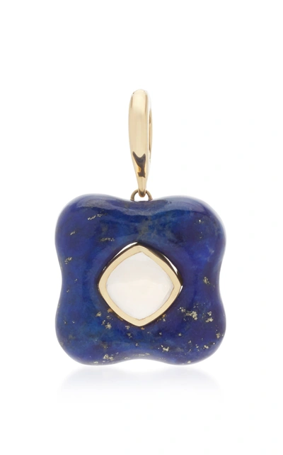 Shop Rush Jewelry Design 18k Yellow Gold And Lapis Draper Pendant In Blue