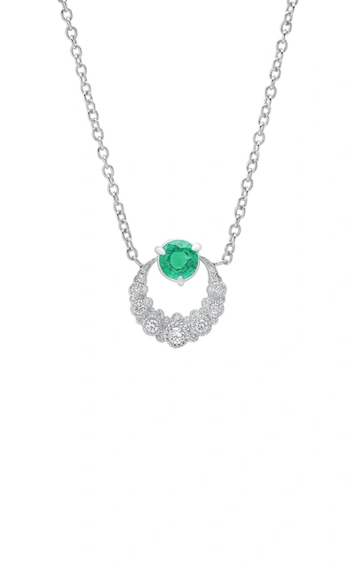 Shop Colette Jewelry 18k White Gold Diamond And Emerald Necklace In Green